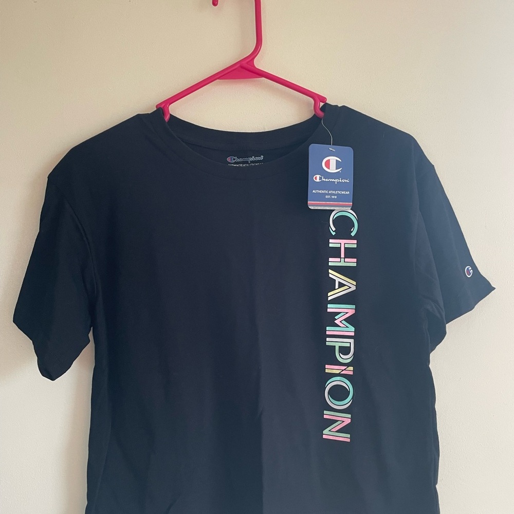 Champion Black T-Shirt with Multicolor Logo